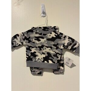 NWT Way to Celebrate Black & White Ghost Sweatshirt & Pants Outfit - 3-6M